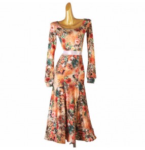 Floral prined ballroom dancing dresses for women girls kids children  flamenco waltz tango foxtrot smooth dance long skirts for female